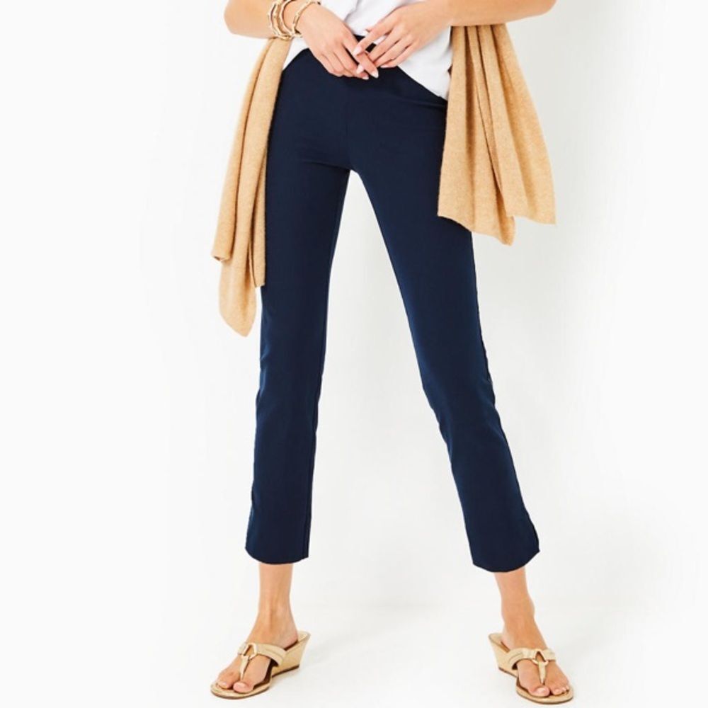 Lilly Pulitzer Blue Textured Print 20243 Kelly Ankle Pants 8